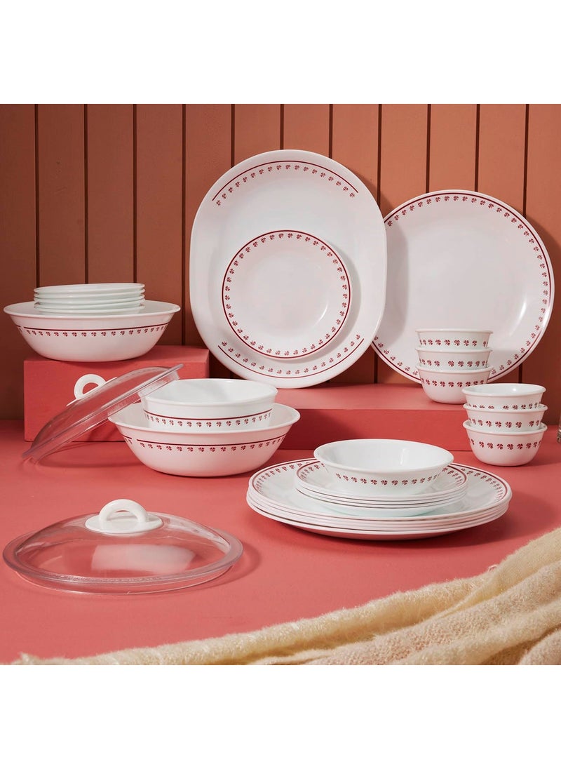 Corelle Scarlet Clover - 4 Pcs Bachelor Set (K) | for Family of 2| Break & Chip Resistant | Lightweight & Durable | Microwave & Dishwasher Safe