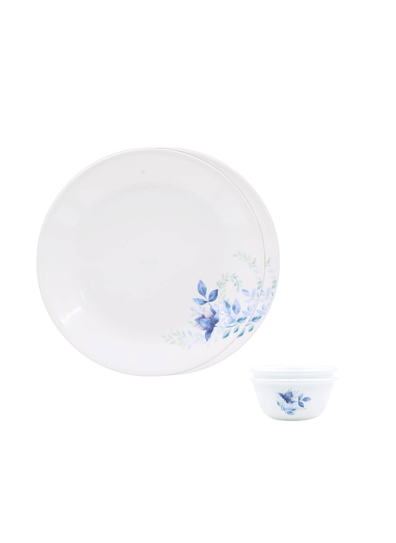 Corelle Blue Floral Bachelor Set (K) - 4 Pcs | for Family of 2| Break & Chip Resistant | Lightweight & Durable | Microwave & Dishwasher Safe