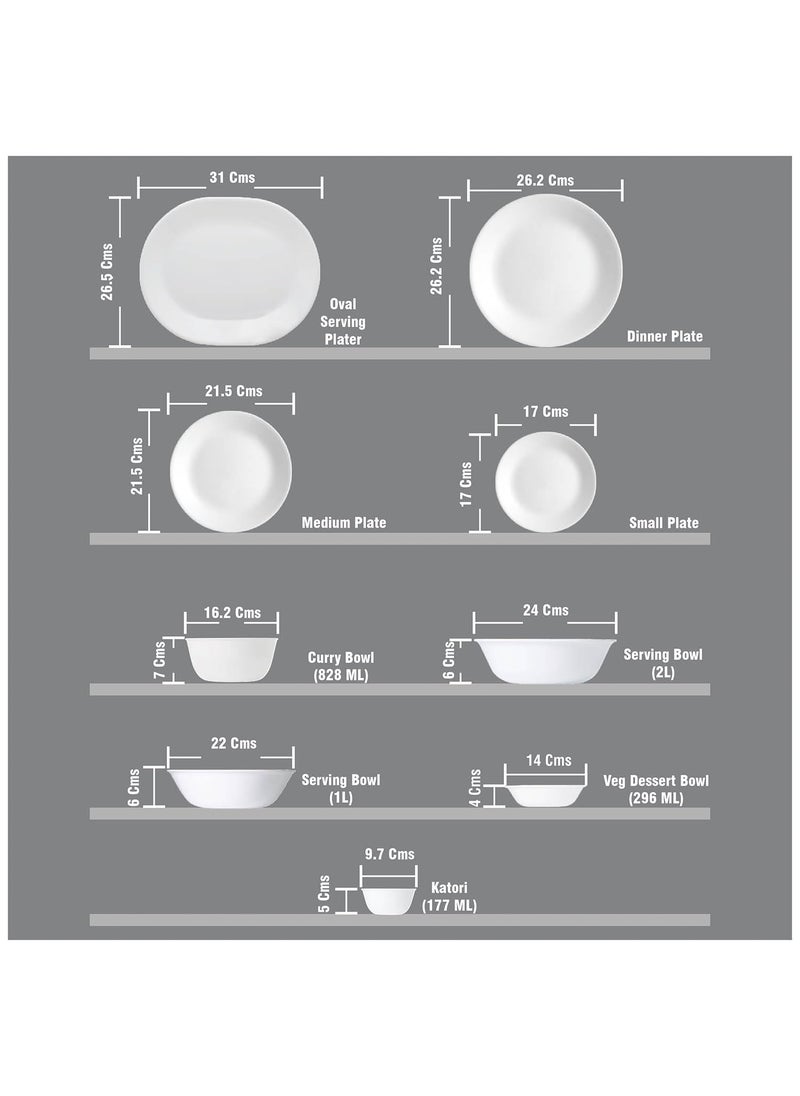 Corelle Blue Floral Bachelor Set (K) - 4 Pcs | for Family of 2| Break & Chip Resistant | Lightweight & Durable | Microwave & Dishwasher Safe