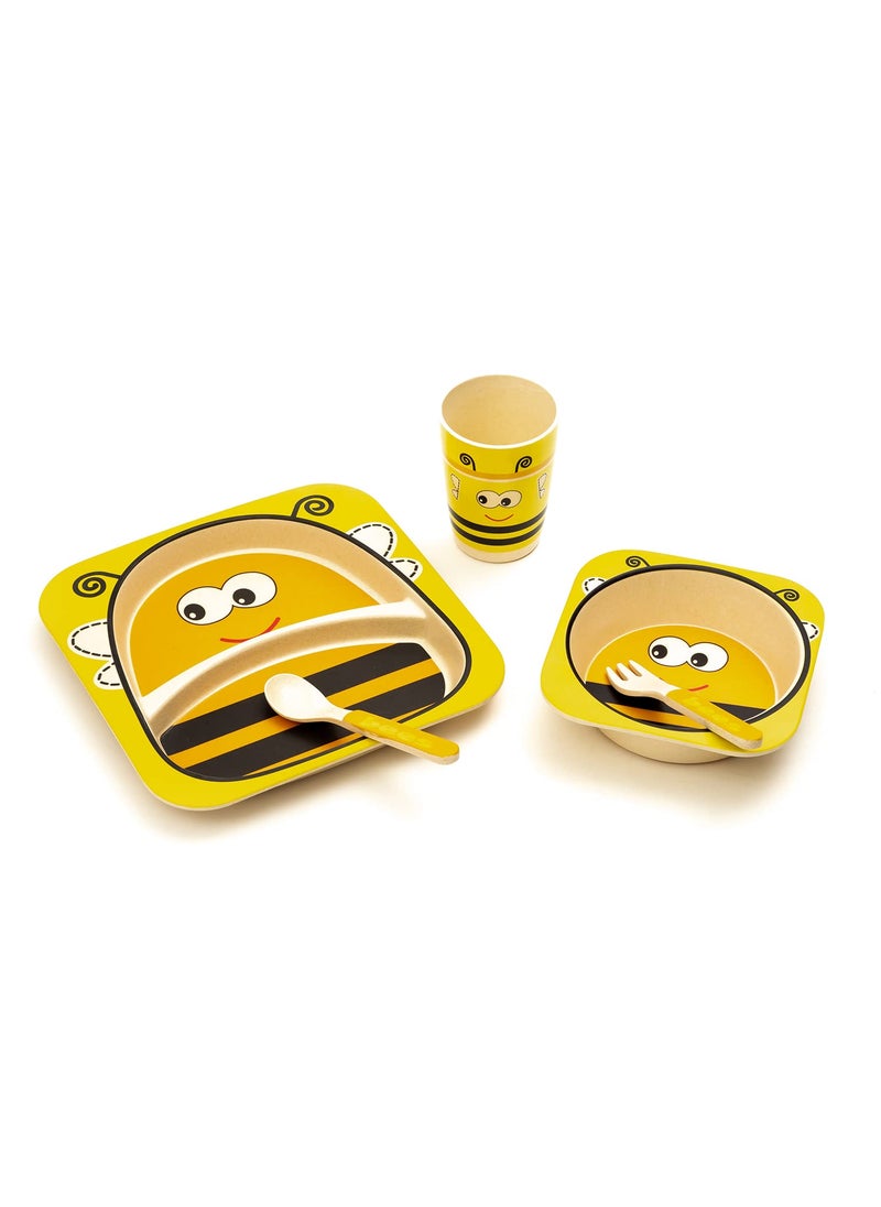 EZ Life 5 Piece Kids Meal Set - Hungry Honeybee - Eco Friendly Bamboo Fibre - Plate -Bowl-Spoon-Fork and Cup-Yellow, Black Crockery Dinner Set, Dinnerware, Home Kitchen, Kids Dinner Plate, Serveware