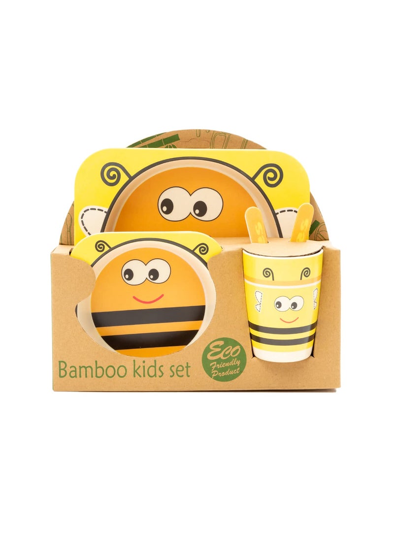 EZ Life 5 Piece Kids Meal Set - Hungry Honeybee - Eco Friendly Bamboo Fibre - Plate -Bowl-Spoon-Fork and Cup-Yellow, Black Crockery Dinner Set, Dinnerware, Home Kitchen, Kids Dinner Plate, Serveware
