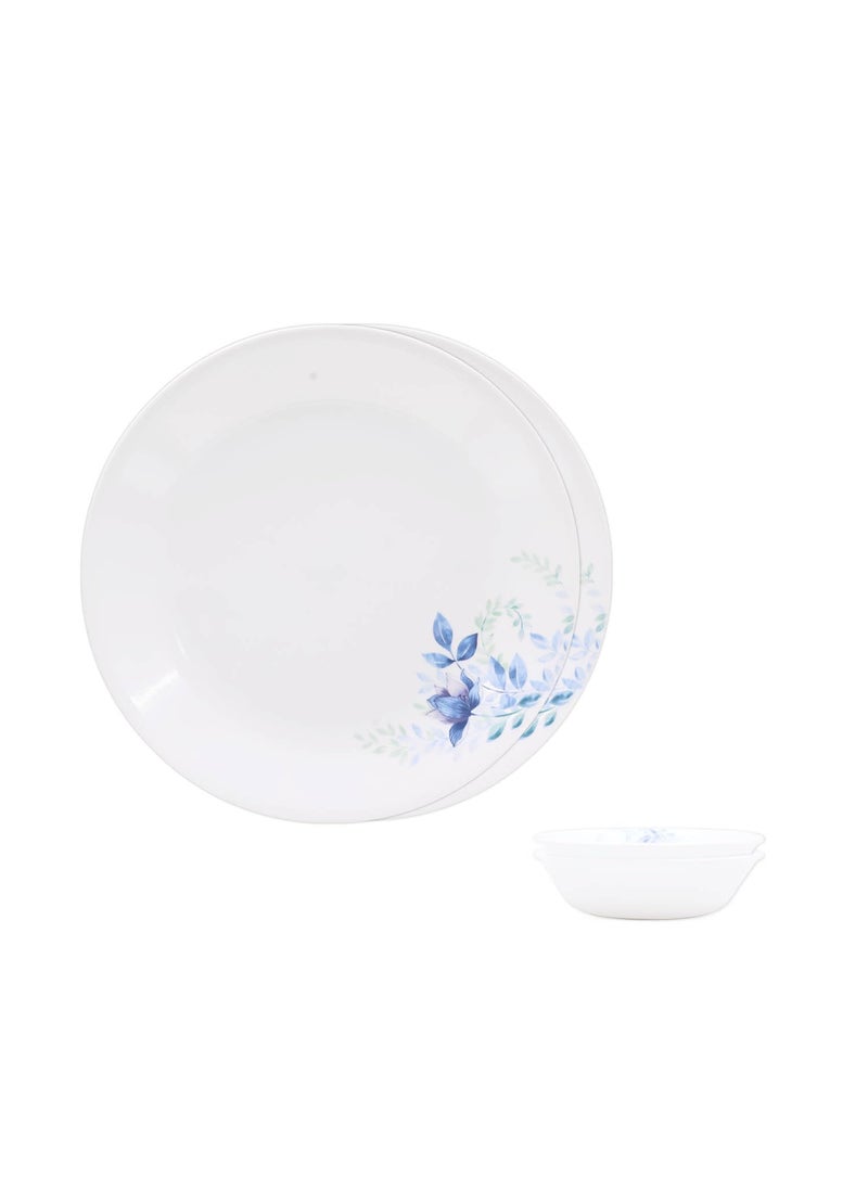 Corelle Blue Floral Bachelor Set (VDB) - 4 Pcs| for Family of 2 |Break & Chip Resistant | Lightweight & Durable | Microwave & Dishwasher Safe