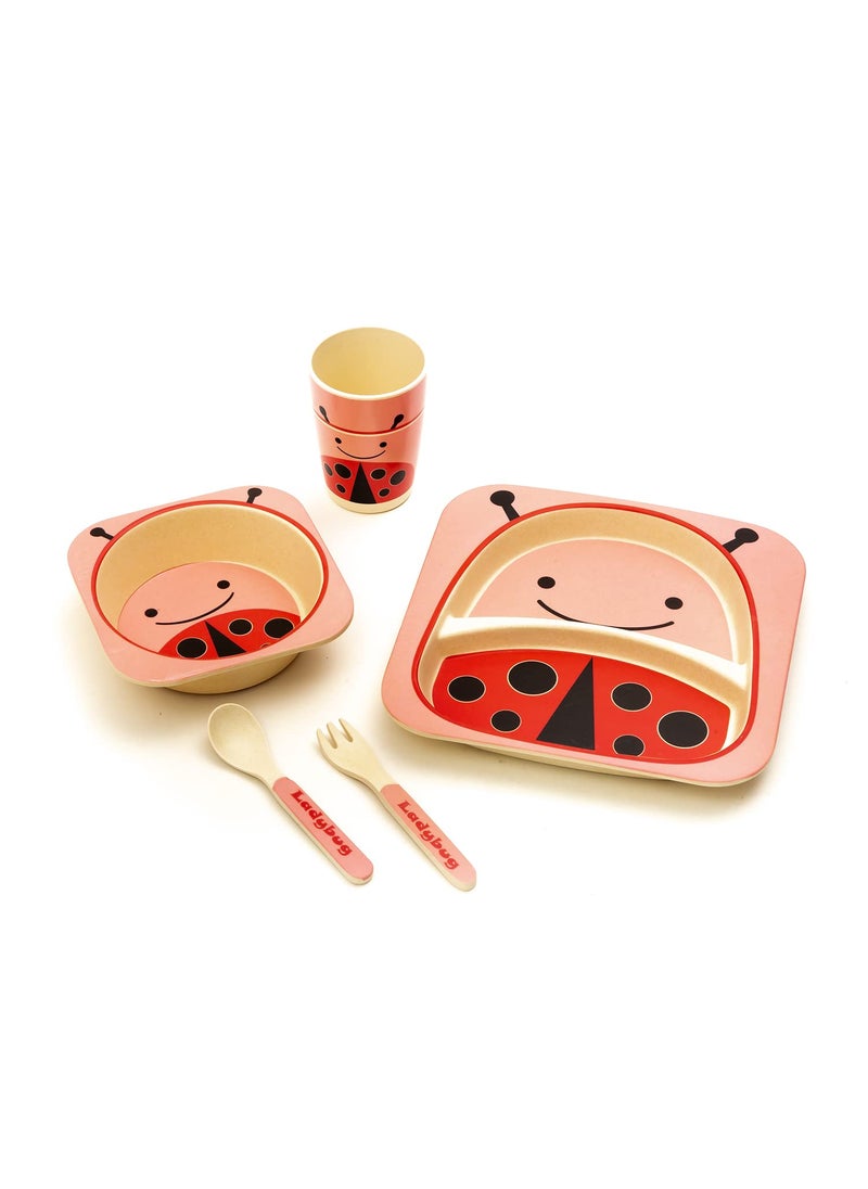 EZ Life 5 Pcs Kids Dining Set - Ladybird - Eco Friendly - Bamboo Fibre - Plate, Bowl, Spoon, Fork & Cup - Pink and Red Crockery Dinner Set, Dinnerware, Home Kitchen, Kids Dinner Plate, Serveware