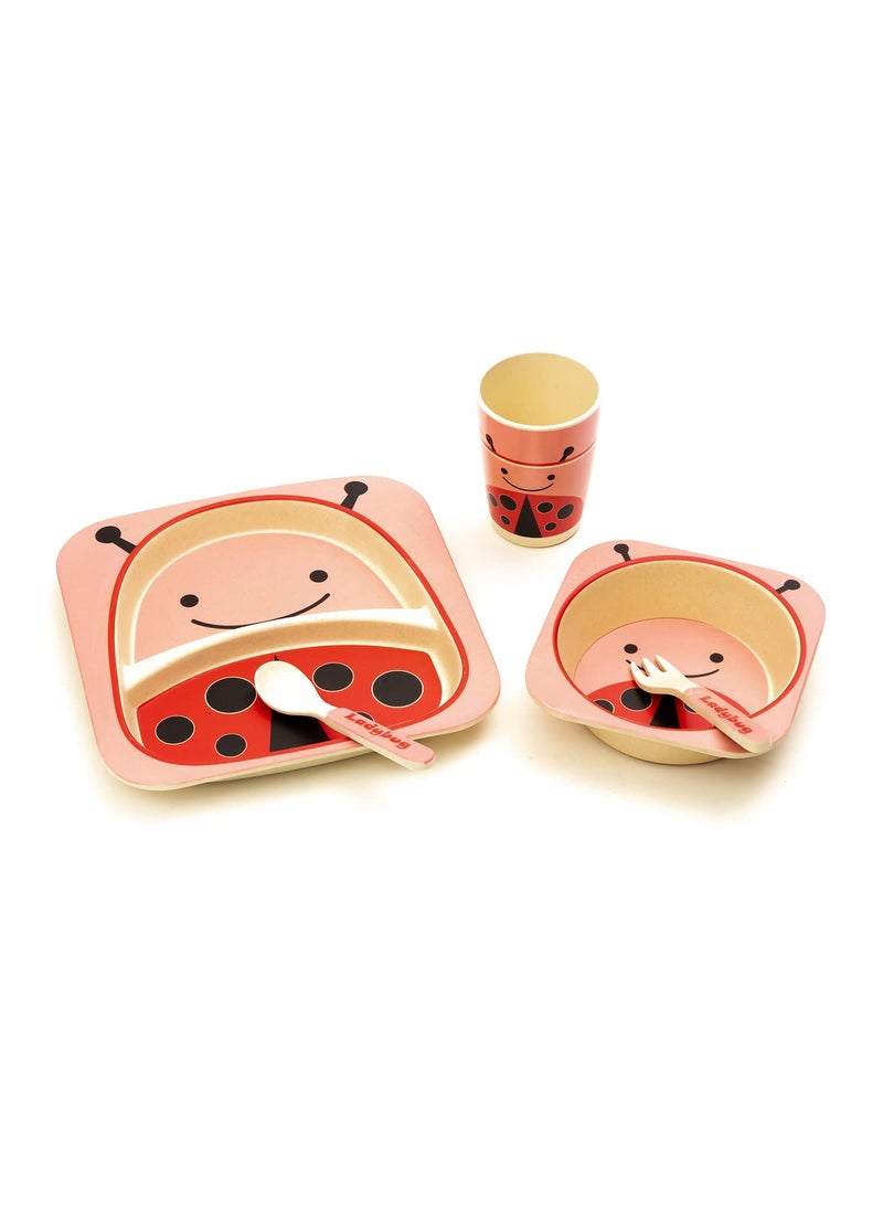 EZ Life 5 Pcs Kids Dining Set - Ladybird - Eco Friendly - Bamboo Fibre - Plate, Bowl, Spoon, Fork & Cup - Pink and Red Crockery Dinner Set, Dinnerware, Home Kitchen, Kids Dinner Plate, Serveware