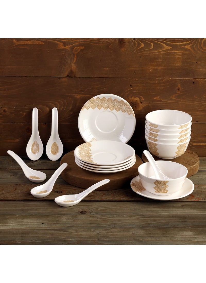 Superware | Food Grade Melamine | Soup Set – Golddeko (18 pcs.) | Dinnerware, Tableware, Stain Free, Glazed Finish