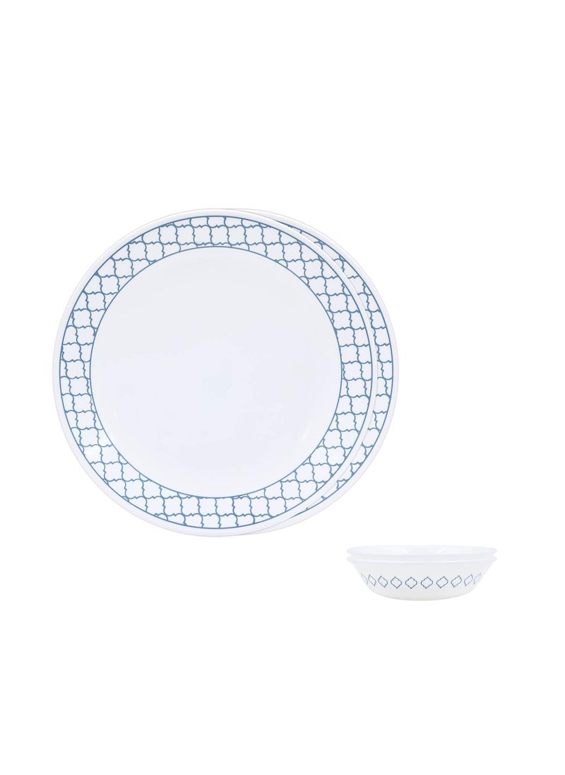 Corelle Denham Bachelor Set (VDB) - 4 Pcs | for Family of 2 |Break & Chip Resistant | Lightweight & Durable | Microwave & Dishwasher Safe