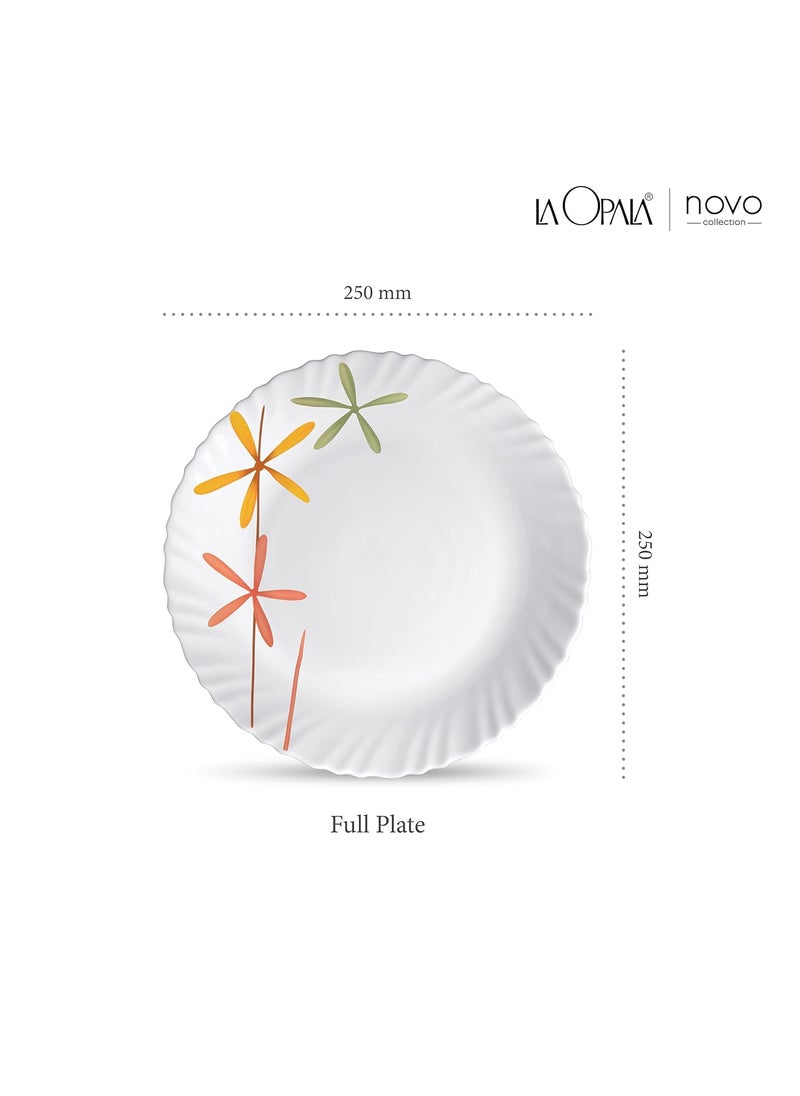 LaOpala Novo Collection, Opal Glass Full Plate Set 6 pcs, Autumn Flower, White