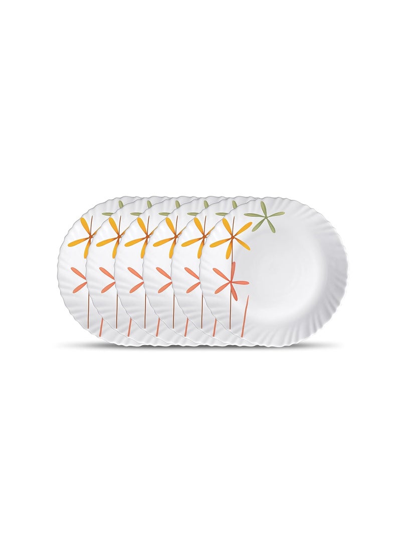 LaOpala Novo Collection, Opal Glass Full Plate Set 6 pcs, Autumn Flower, White