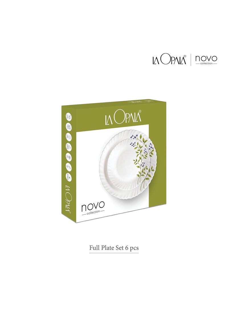 LaOpala Novo Collection, Opal Glass Full Plate Set 6 pcs, Autumn Flower, White