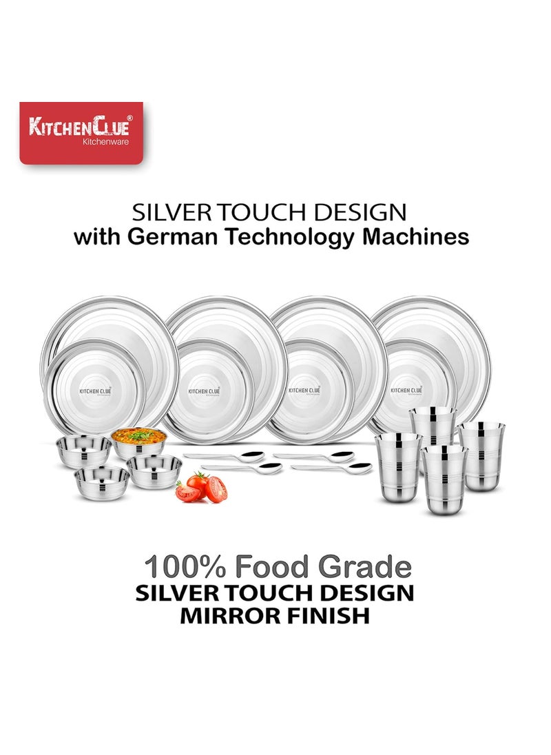 KITCHEN CLUE Stainless Steel Heavy Guage Dinner Set for Kitchen (Set of 20 Pieces), Silver - Kitchen Set for Home