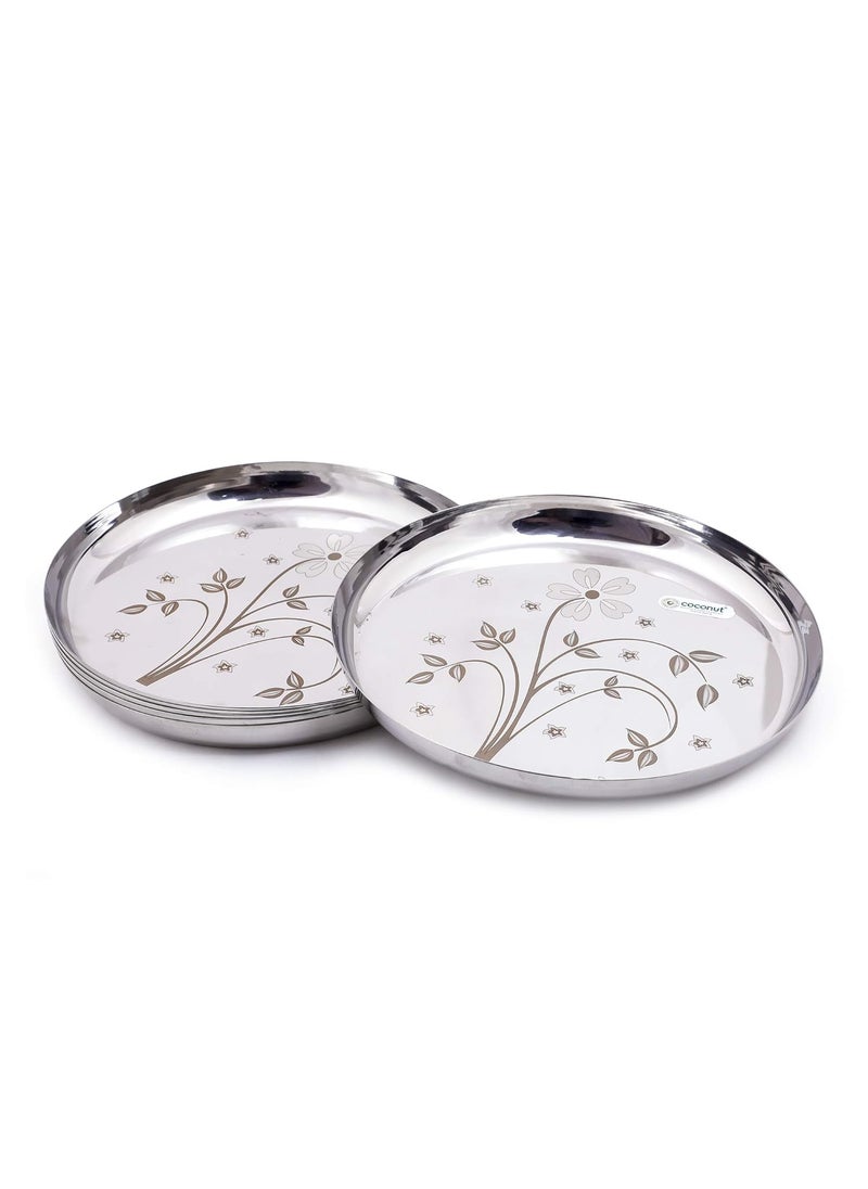 Coconut Stainless Steel Heavy Guage Laser Apple Plates Round Dinner Plates - 6 Pcs Set