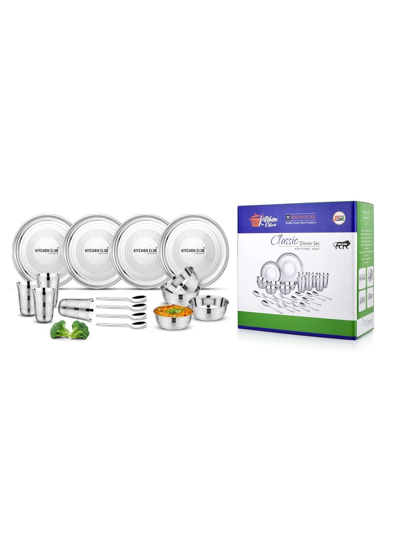 KITCHEN CLUE High Grade Stainless Steel Dinnerware Set of 16 Pieces, Silver