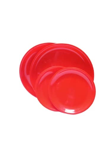 Everbuy® Microwave Safe Unbreakable Round Dinner Set Big Plates Set of 6 Small Plates Set of 6- Cherry Red