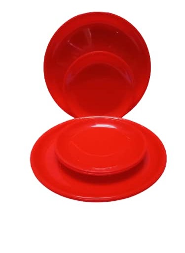 Everbuy® Microwave Safe Unbreakable Round Dinner Set Big Plates Set of 6 Small Plates Set of 6- Cherry Red