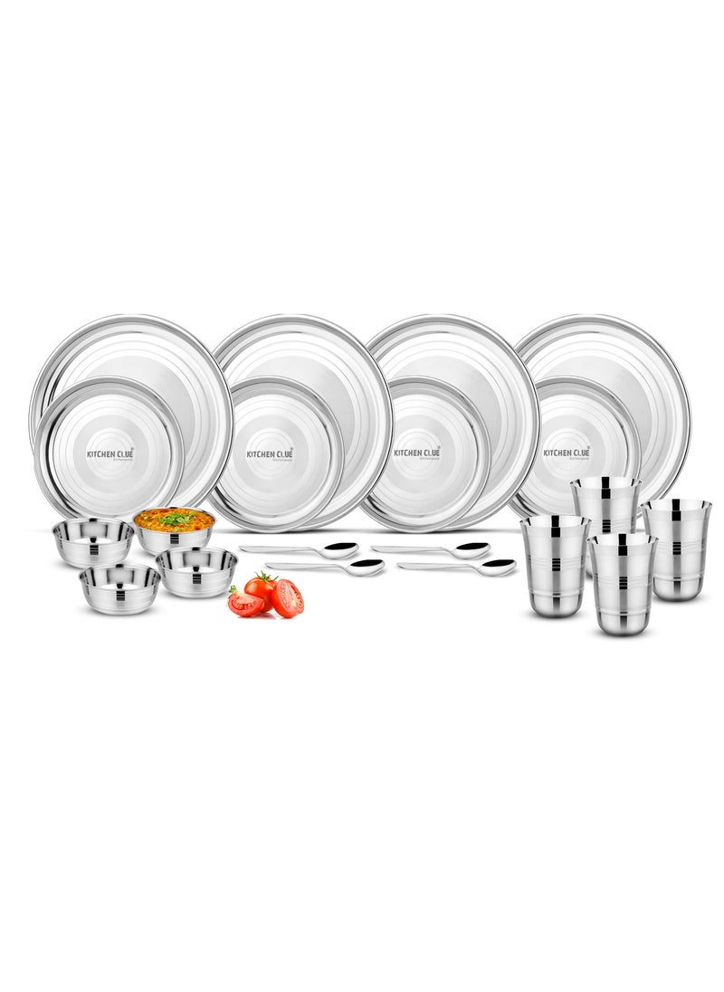 KITCHEN CLUE Stainless Steel Dinner Set- 20 Pieces, Silver - Heavy Guage Steel Kitchen Set for Home - Highly Durable & Unbreakable - Stee Grade 202 Quality Dinnerware Kitchen Set