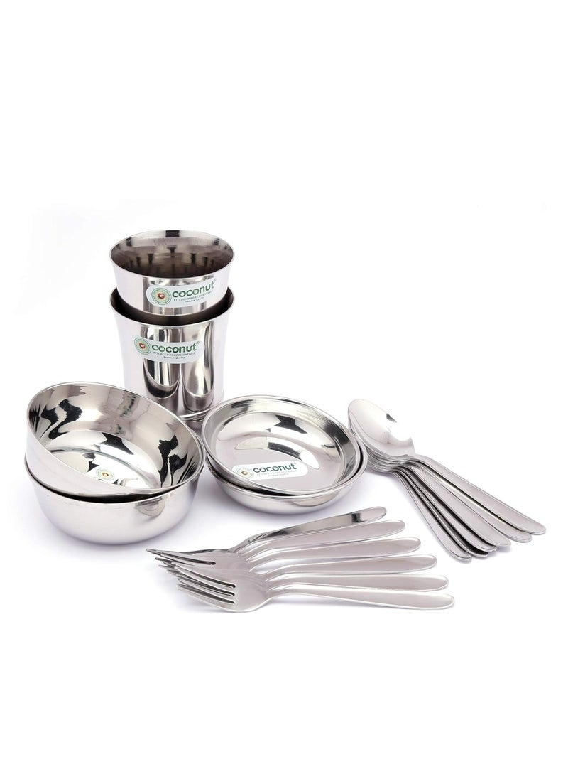 Coconut Stainless Steel Heavy Guage Mirror Finish Dinner Set/Dinnerware & Serveware - 22 Pc
