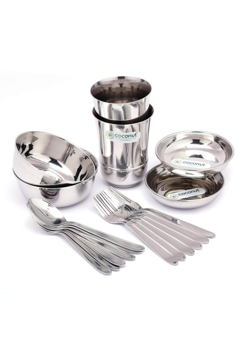 Coconut Stainless Steel Heavy Guage Mirror Finish Dinner Set/Dinnerware & Serveware - 22 Pc