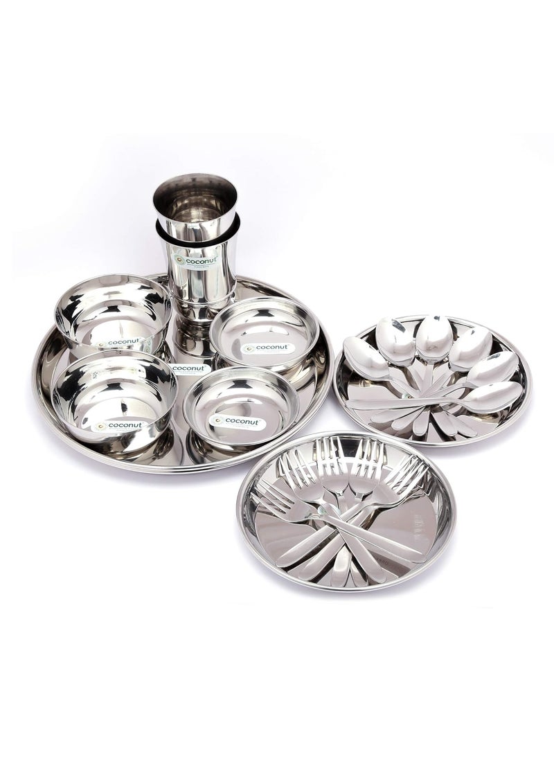Coconut Stainless Steel Heavy Guage Mirror Finish Dinner Set/Dinnerware & Serveware - 22 Pc