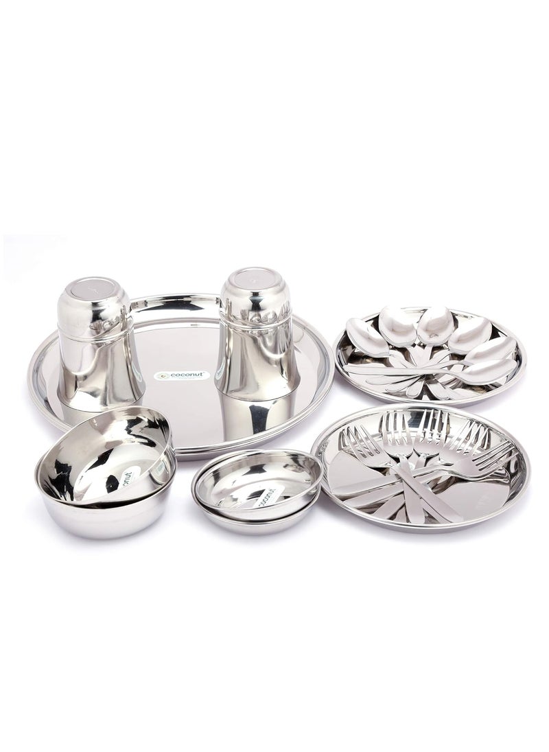 Coconut Stainless Steel Heavy Guage Mirror Finish Dinner Set/Dinnerware & Serveware - 22 Pc