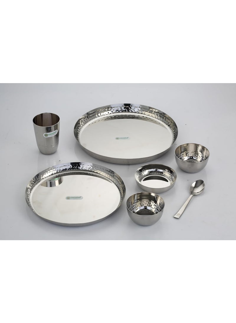 Coconut Felix Stainless Steel Dinner Set with Side Hammered for Multipurpose Usage Lunch | Dinner | Kitchen Set for Home | Resturants (7)