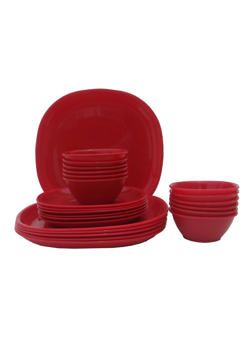 Incrizma Polypropylene Dinner Set - 24 Pieces, Red
