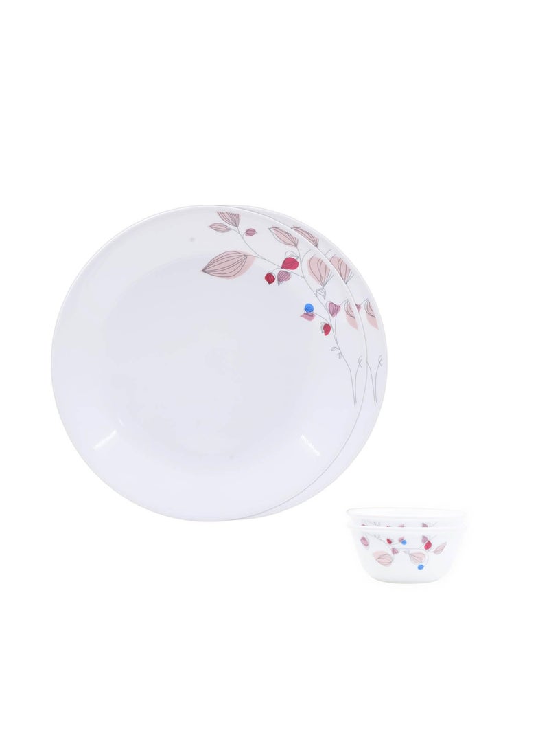 Corelle Pink Breeze1-4 Pcs Bachelor Set (K) | for Family of 2| Break & Chip Resistant | Lightweight & Durable | Microwave & Dishwasher Safe