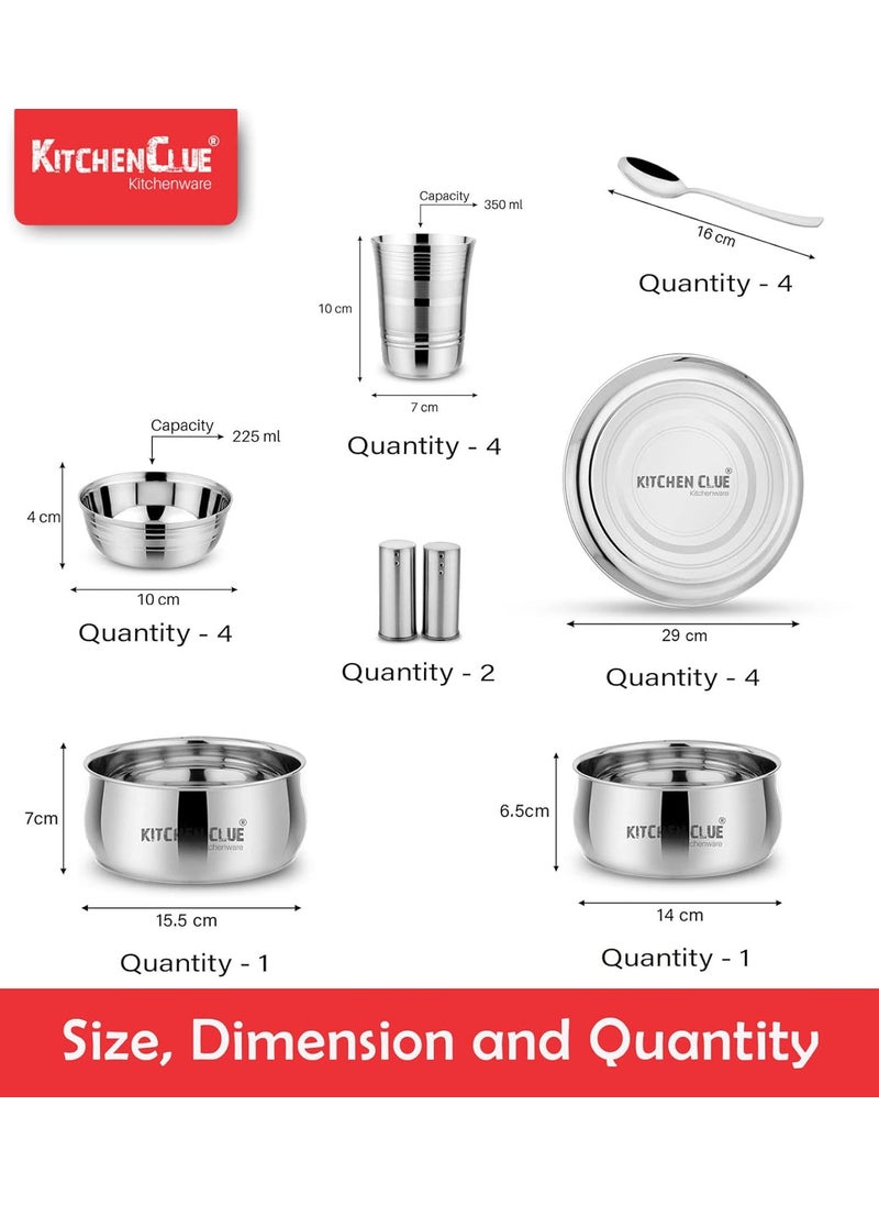 KITCHEN CLUE Steel Dinner Set 20 Pcs, Premium Grade Stainless Steel Dinner Set for Kitchen, Superior & Excluisve Range of Dinnerware Combo Set - Kitchen Set for Home Kitchen Items
