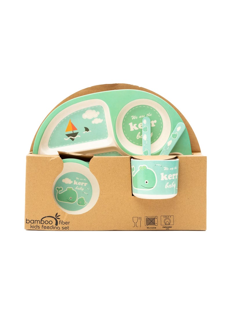 EZ Life 5 Piece Kids Meal Set - Aqua Life - Eco Friendly Bamboo Fibre - Plate - Bowl - Spoon - Fork and Cup - Aqua Green Crockery Dinner Set, Dinnerware, Home Kitchen, Kids Dinner Plate, Serveware