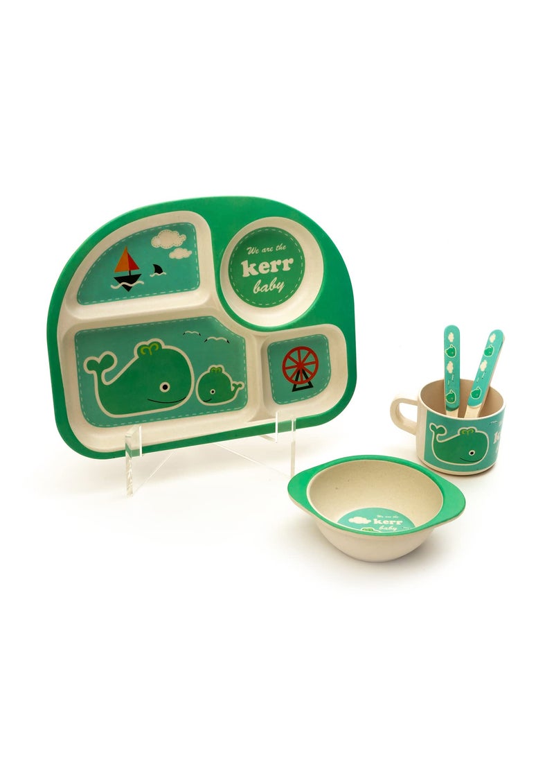EZ Life 5 Piece Kids Meal Set - Aqua Life - Eco Friendly Bamboo Fibre - Plate - Bowl - Spoon - Fork and Cup - Aqua Green Crockery Dinner Set, Dinnerware, Home Kitchen, Kids Dinner Plate, Serveware