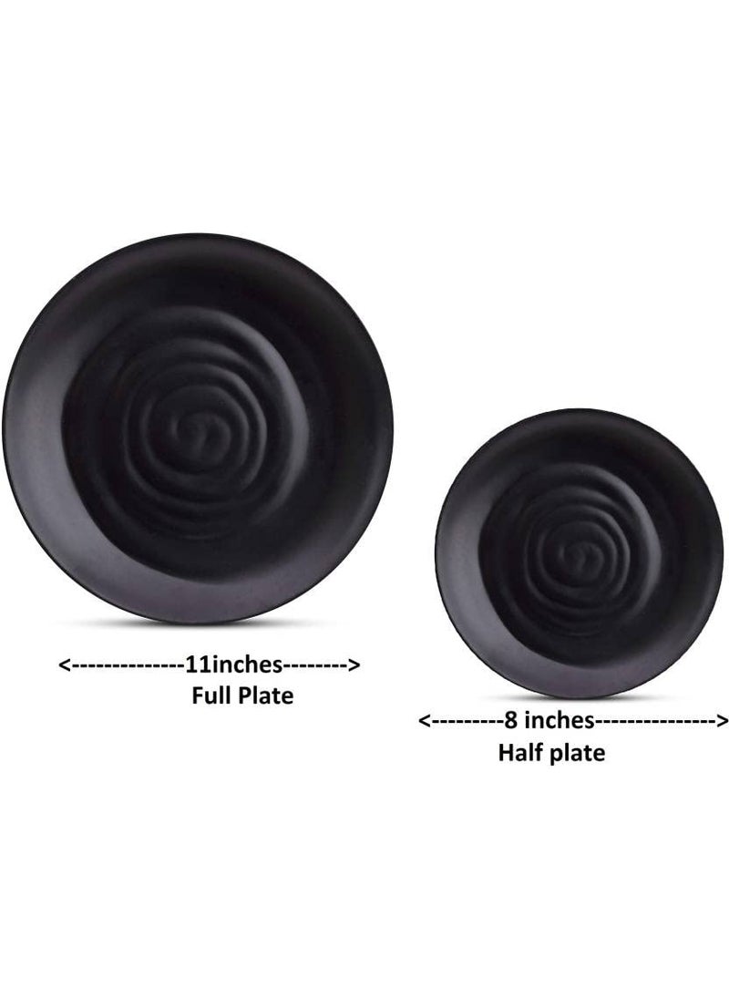Everbuy® Combo of 3 Dinner Plate and 3 Half Plate (Black) Melamine, Spiral Design Dinner Plate