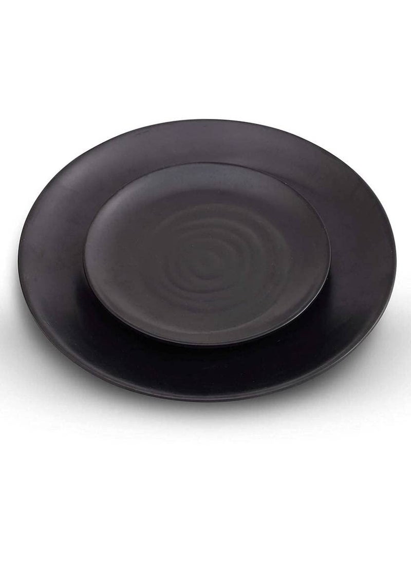 Everbuy® Combo of 3 Dinner Plate and 3 Half Plate (Black) Melamine, Spiral Design Dinner Plate