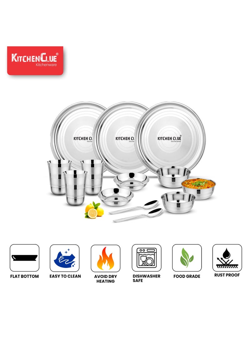 KITCHEN CLUE Stainless Steel Kitchen Dinnerware Set (Set of 18 Pieces) Silver - Heavy Guage