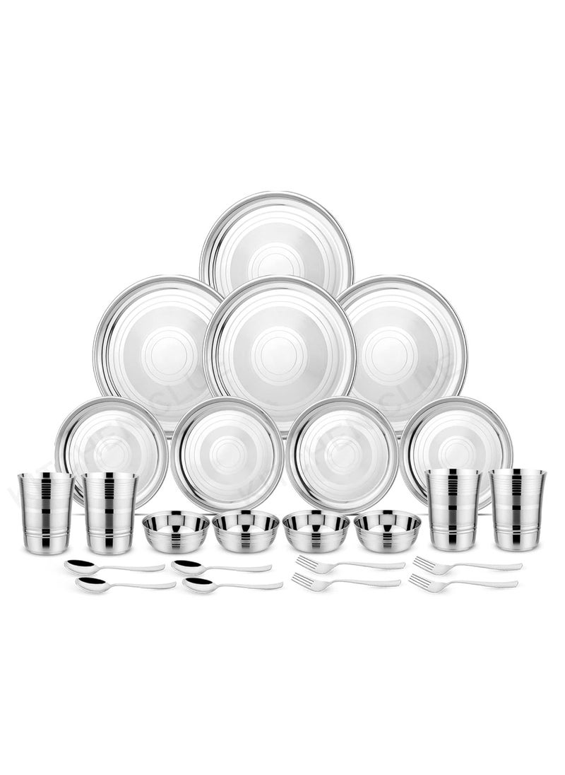 KITCHEN CLUE Stainless Steel Dinner Set - 24 Pieces, Silver - Heavy Guage 202 Grade Steel Kitchen Set for Home - Durable & Unbreakable