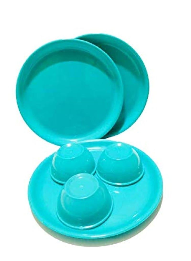 Everbuy® Microwave Safe and Unbreakable Round Full Plates with Bowl - Pack of 3 Plates and 3 Bowl Set-6 Pieces -Green