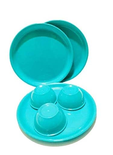 Everbuy® Microwave Safe and Unbreakable Round Full Plates with Bowl - Pack of 3 Plates and 3 Bowl Set-6 Pieces -Green