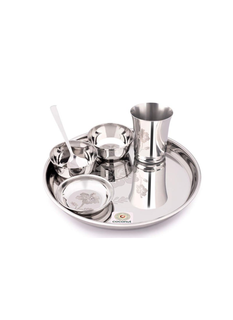 Coconut Stainless Steel (Heavy Guage) Platina Laser Engrave Design Dinner Set/Dinnerware - 6 Pieces