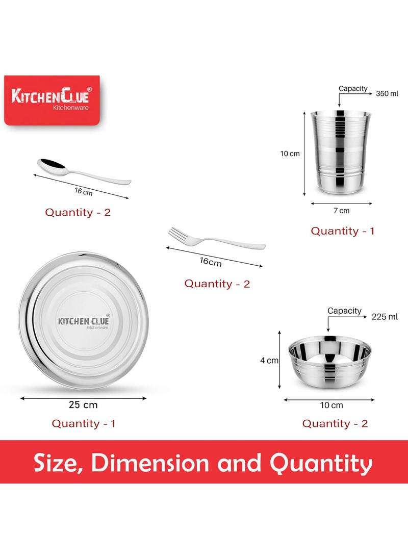 Kitchen Clue Stainless Steel Dinner Set for Kitchen (Pack of 8 Pcs, Silver) Highly Durable & Unbreakable - Steel Kitchen Set for Home, Steel Dinnerware/Serveware Set