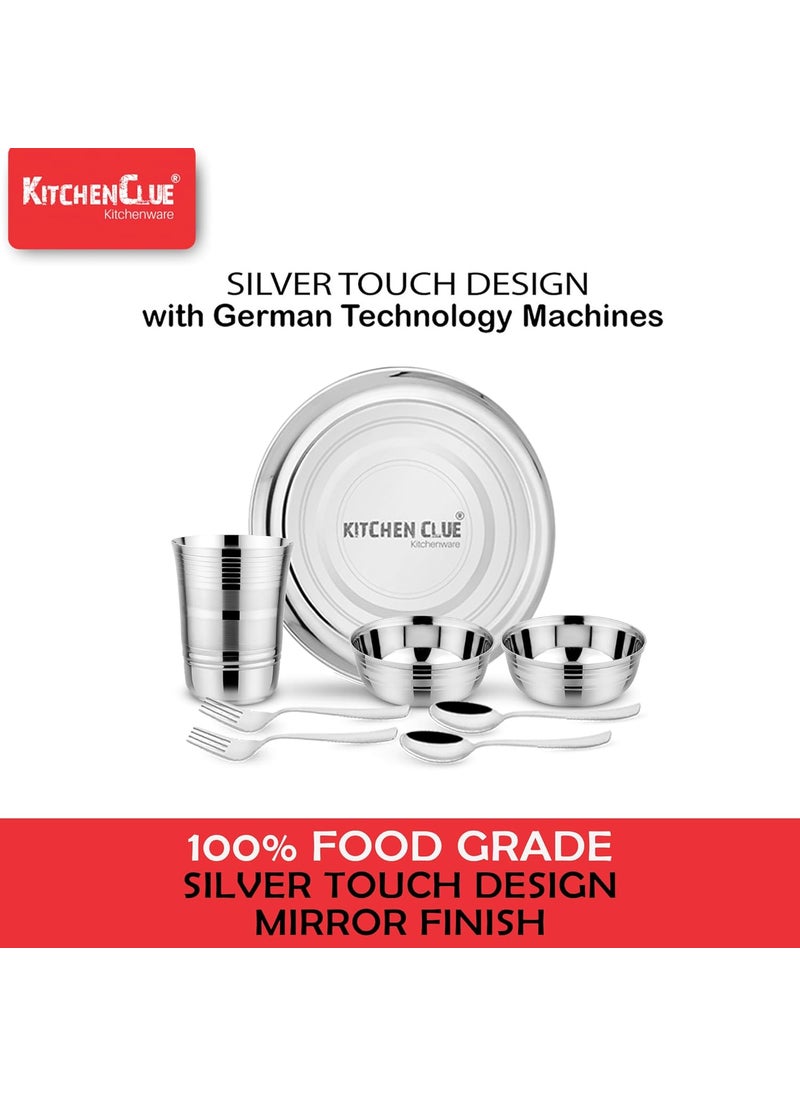 Kitchen Clue Stainless Steel Dinner Set for Kitchen (Pack of 8 Pcs, Silver) Highly Durable & Unbreakable - Steel Kitchen Set for Home, Steel Dinnerware/Serveware Set