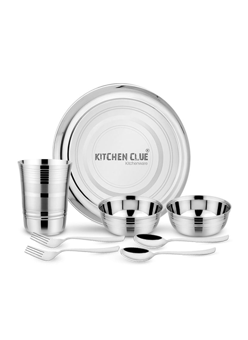Kitchen Clue Stainless Steel Dinner Set for Kitchen (Pack of 8 Pcs, Silver) Highly Durable & Unbreakable - Steel Kitchen Set for Home, Steel Dinnerware/Serveware Set
