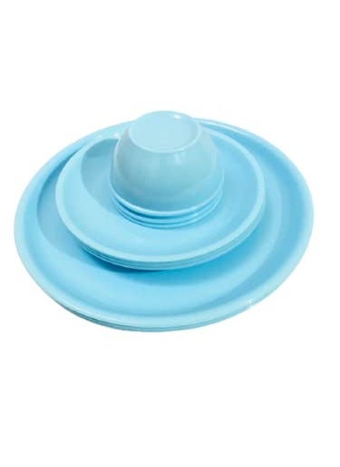 Everbuy® Round Full Ocean Blue Dinner and Quarter Plates and Veg Bowl Set (Pack of 6)
