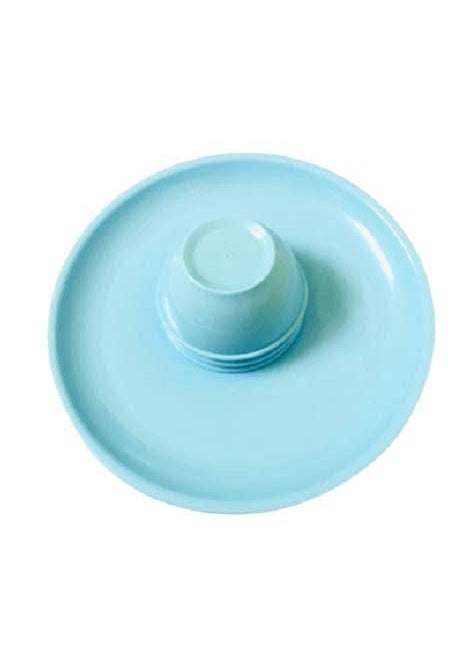 Everbuy® Round Full Ocean Blue Dinner and Quarter Plates and Veg Bowl Set (Pack of 6)