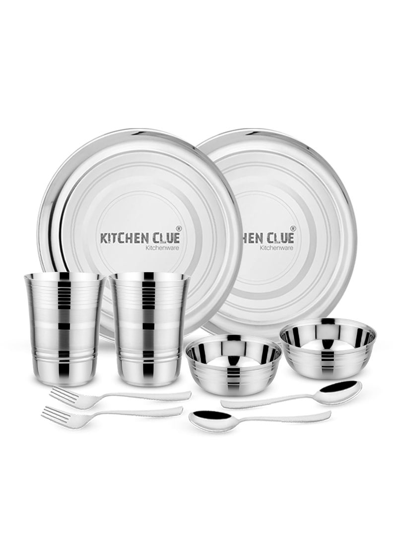 Kitchen Clue Stainless Steel Dinner Set of 10-Pieces, 202 Grade Steel Kitchen Set for Home - Durable & Food-Safe - Ideal for Diwali Gifting, Serving - High Glossy Finish (Pack of 10 Pcs Dinner Set)