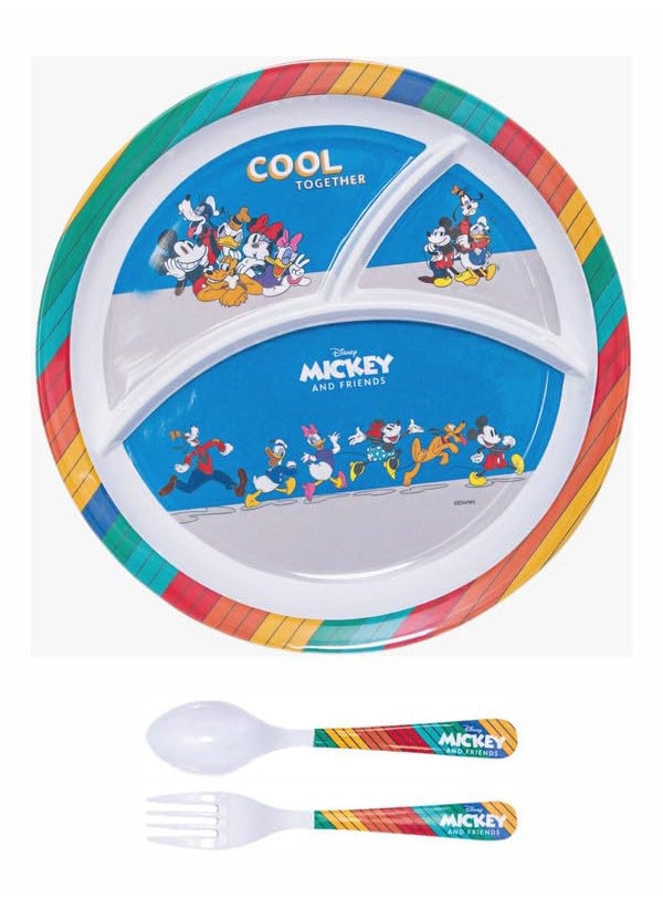 Servewell 1 pc 3 Part Rnd Plate and 1 pc Fork & Spoon 16 cm Set 3 pc - Mickey