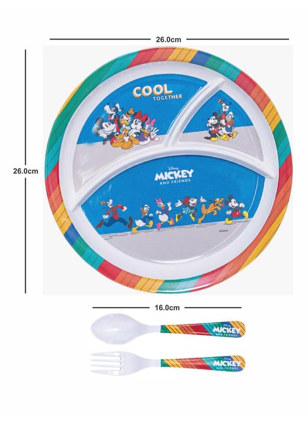 Servewell 1 pc 3 Part Rnd Plate and 1 pc Fork & Spoon 16 cm Set 3 pc - Mickey