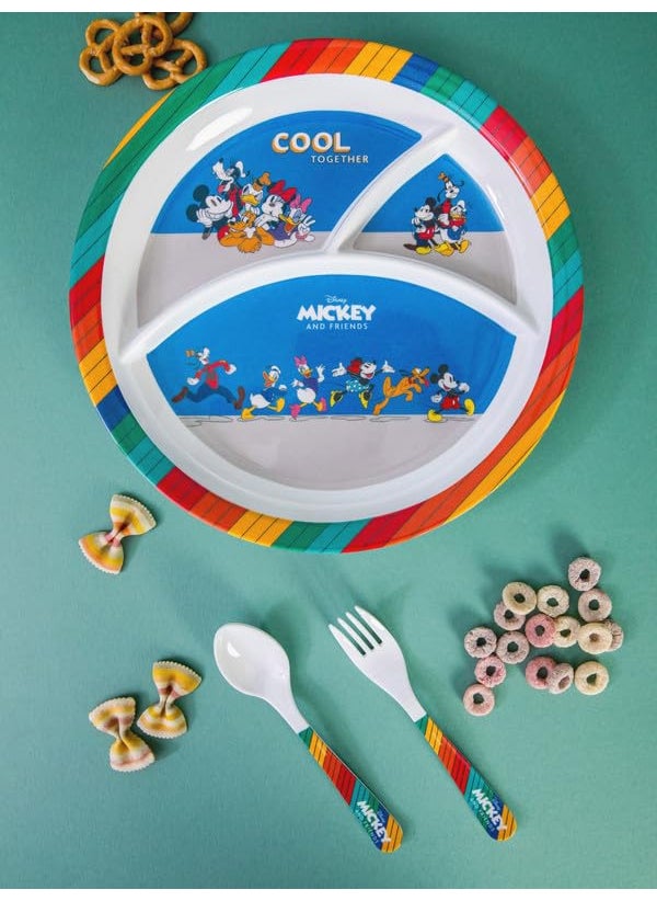 Servewell 1 pc 3 Part Rnd Plate and 1 pc Fork & Spoon 16 cm Set 3 pc - Mickey