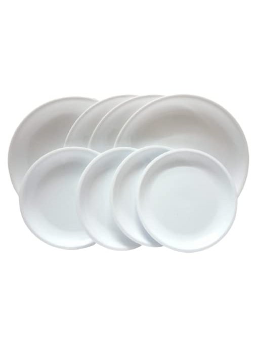 Everbuy® Round Colorful Set of Dinner and Snacks Plates Set for Families, Daily Use, Parties, Unbreakable, Kid Friendly, Microwave Safe, Dishwasher Safe - White (Service for 4)
