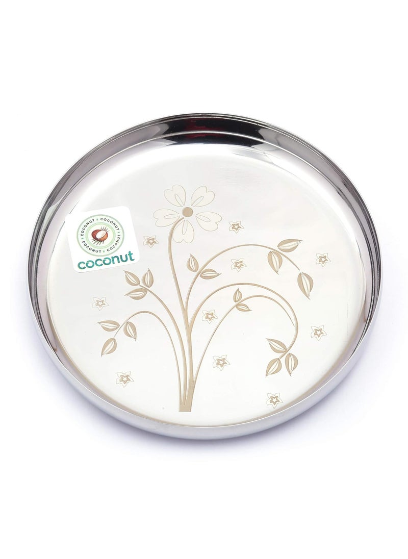 Coconut Stainless Steel Kids Laser Dinner Set (1-Plate,1-Glass, 1-Bowl & 1- Spoon) 4 Pieces - Silver, Diameter - 7.5 Inches