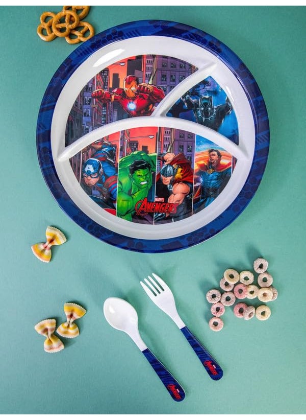 Servewell 1 pc 3 Part Rnd Plate and 1 pc Fork & Spoon 16 cm Set 3 pc - Avengers