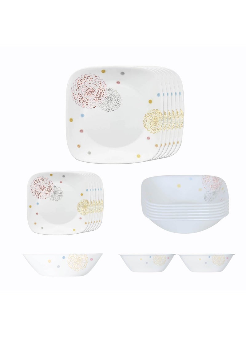 Corelle 21 Pc Square Round Dinner Set - POM POM White