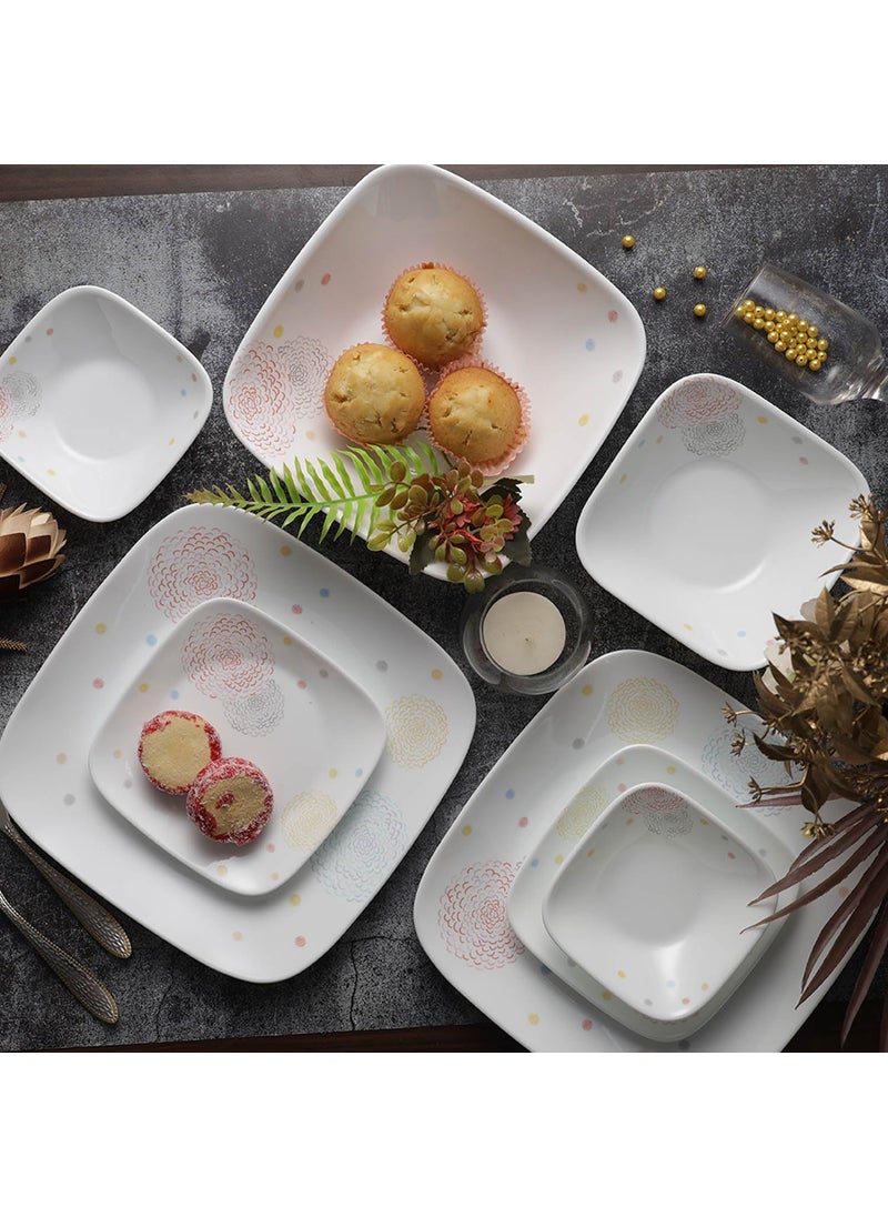 Corelle 21 Pc Square Round Dinner Set - POM POM White